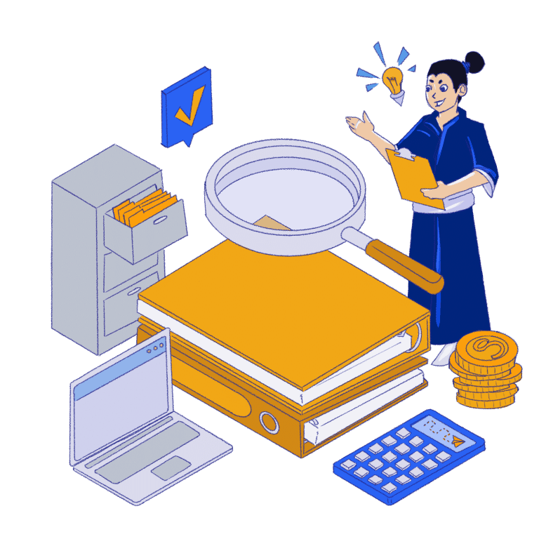 illustration of MailSoar's spamourai, which analyzes and audits email deliverability KPIs.