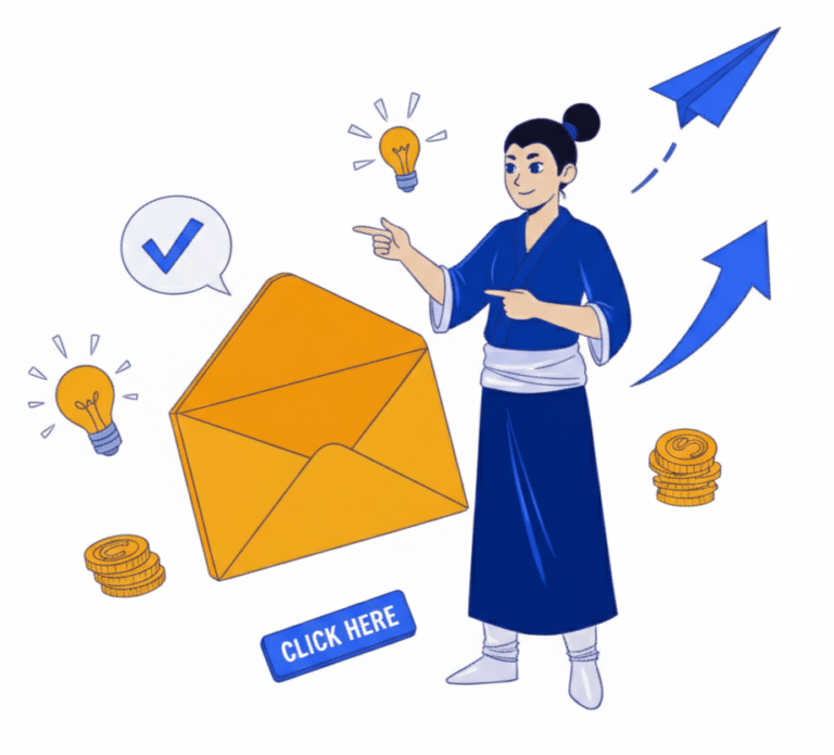Illustration of a deliverability expert explaining how to improve email engagement rate and campaign performance